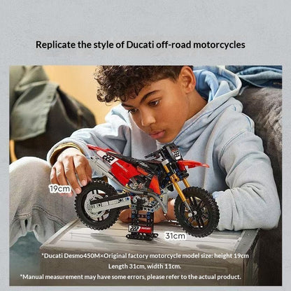 Side profile of the assembled motorcycle building set