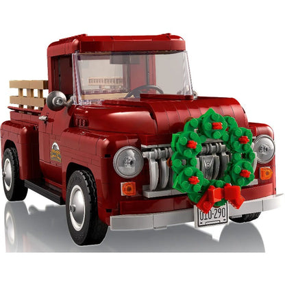 Detail of the pickup truck model assembled from building blocks