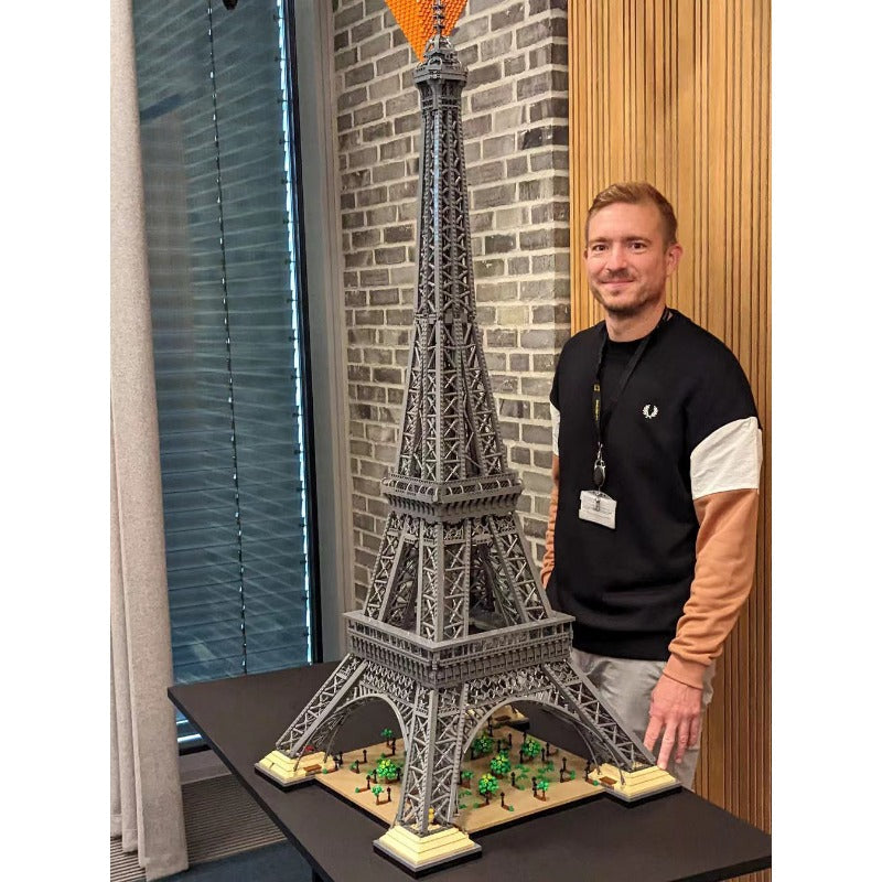 Eiffel Tower building block set on a display stand