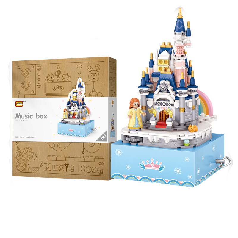 Castle music box mini brick building set, rear view