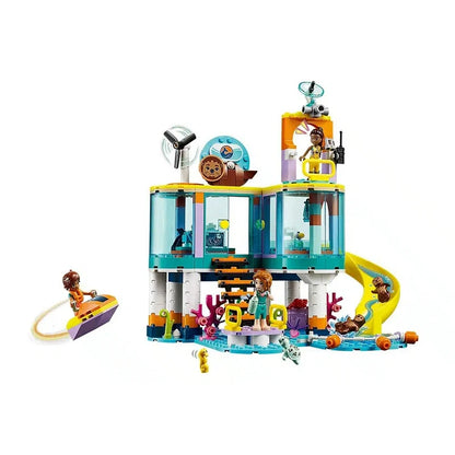 Assembled rescue center model built from ABS plastic bricks