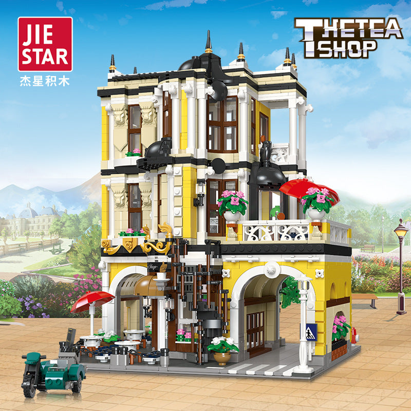 None-piece tea shop building block model front view