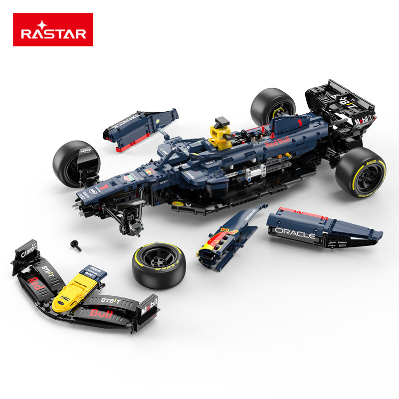 championship Formula racing car building block model, assembled body close-up