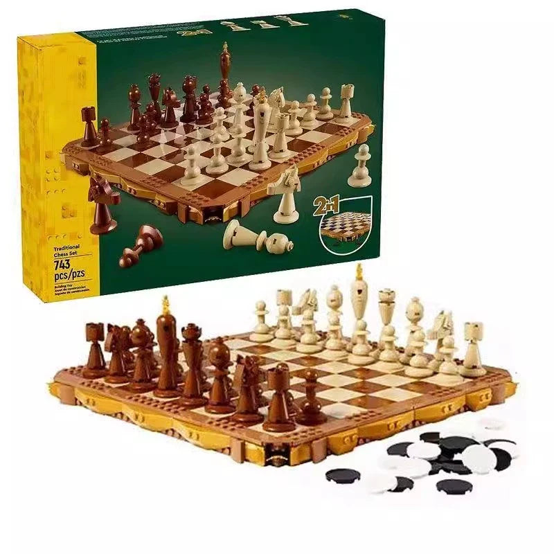 Traditional 743-piece building block chess set main view