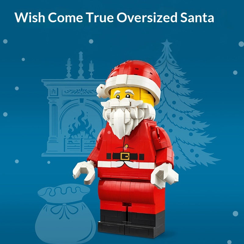 Front view of the finished Santa figure brick model