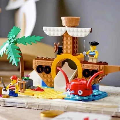 Close-up detail of the compact ship built from ABS bricks