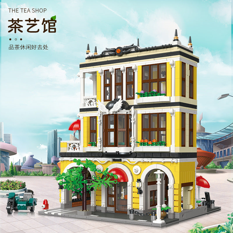tea shop building block set side profile