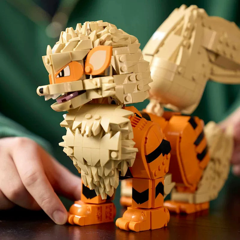 Side angle of the assembled Arcanine building block figure