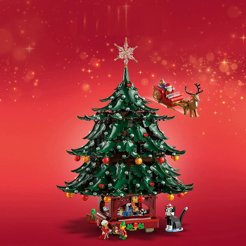 Family Christmas Tree Decoration building block model, front view