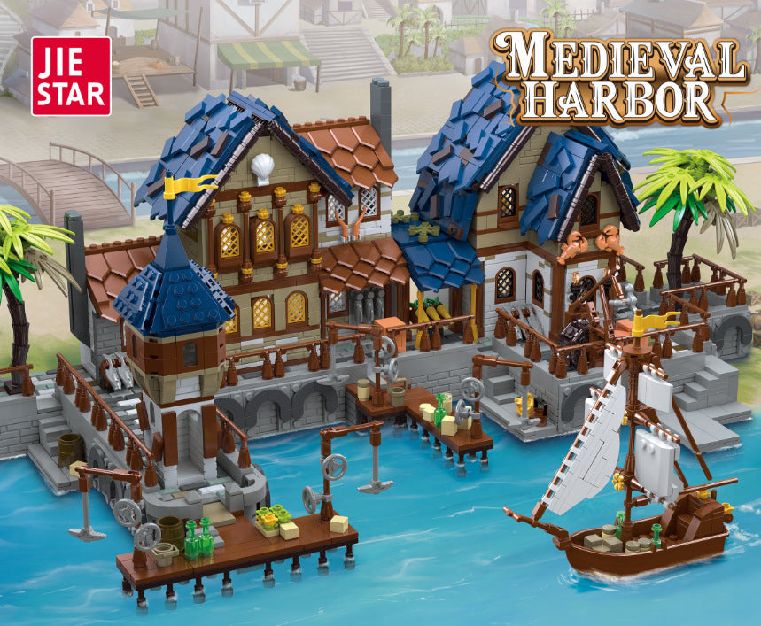 medieval market and town barn building block set top-down detail view