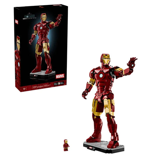 Iron Man Mark 3 building block set, 1297-piece ABS plastic superhero model