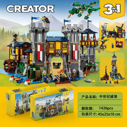 Assembled castle model built from ABS plastic bricks