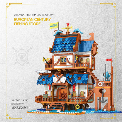 medieval fishing house building block set side profile