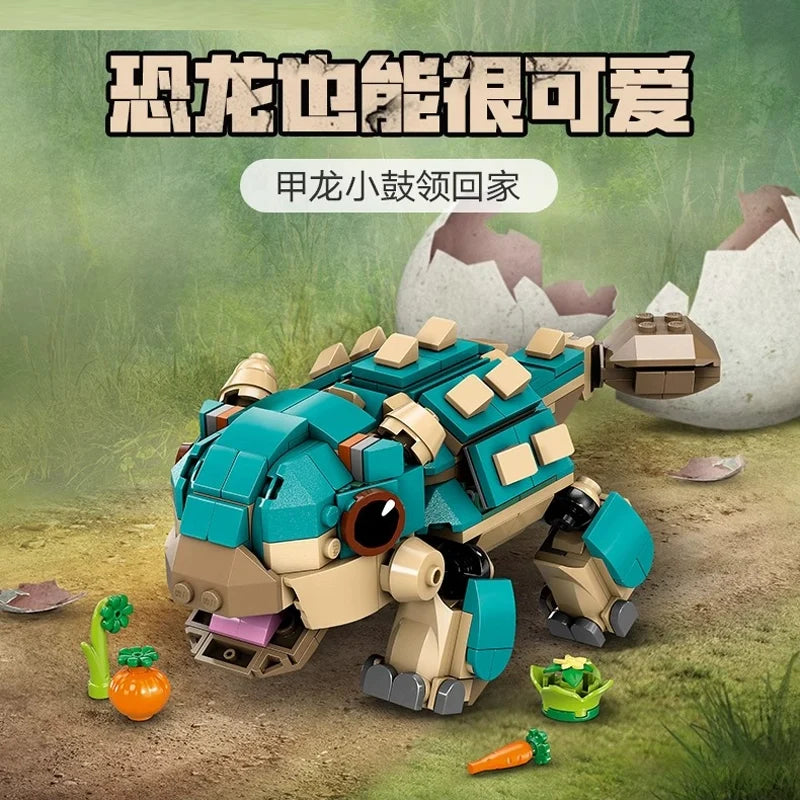 Assembled dinosaur model from the 358-piece brick set, gallery view