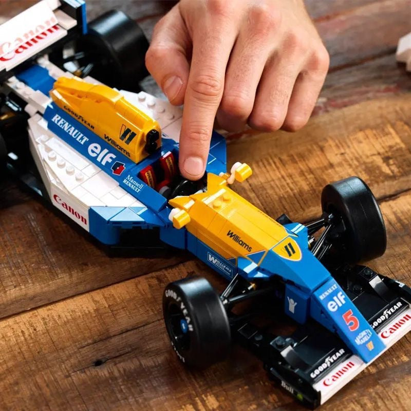 Rear angle view of the finished racing car building block model