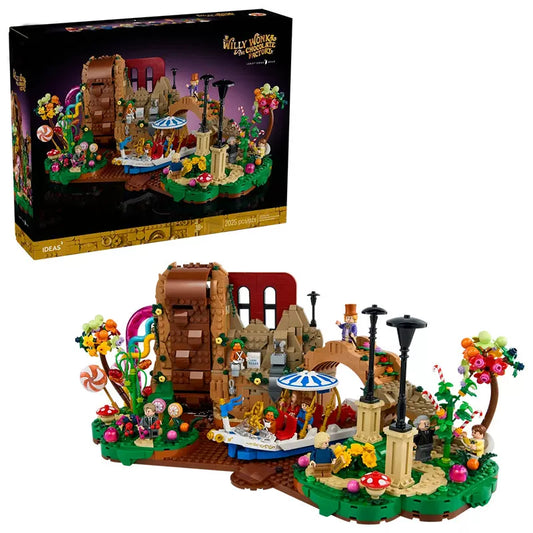Full front view of the 2026-piece chocolate factory building block set