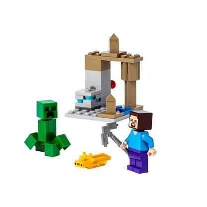 Pixel-style cave building block set with stalactite pieces