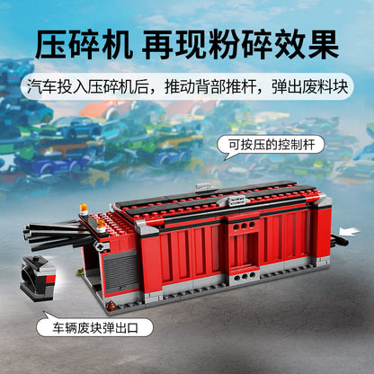 Side view of the completed scrapyard building set