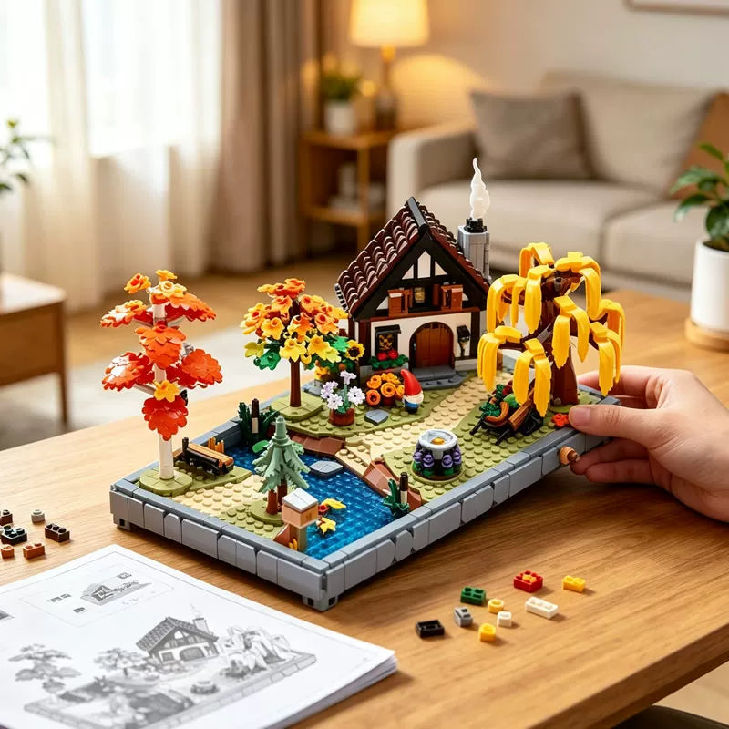 Side view of the countryside cottage building block set