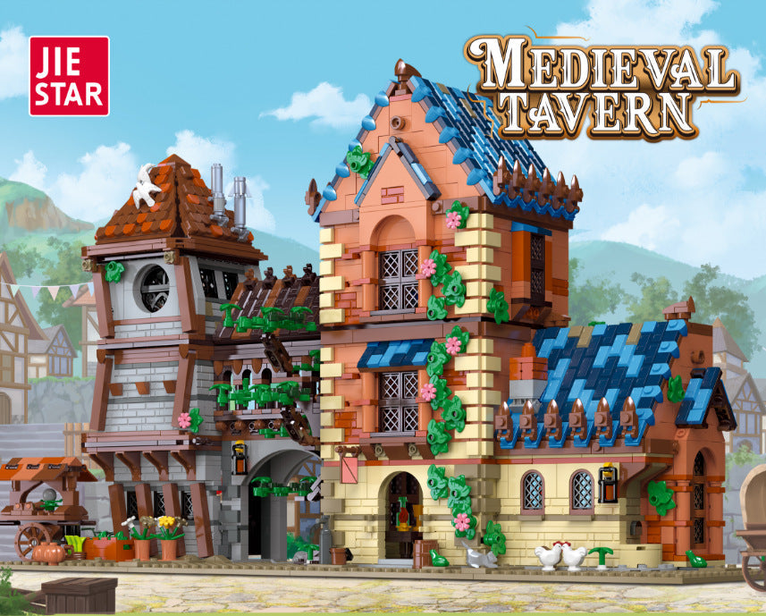 medieval market and town barn building block set exterior detail view