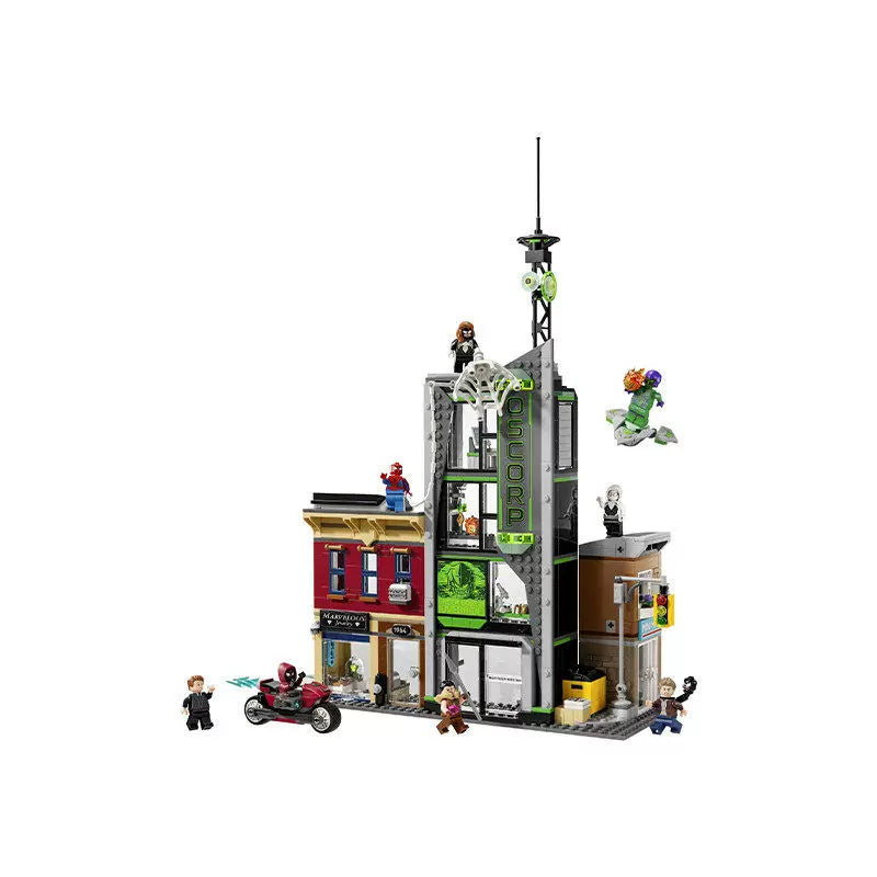 Detail shot of the building's rooftop battle scene