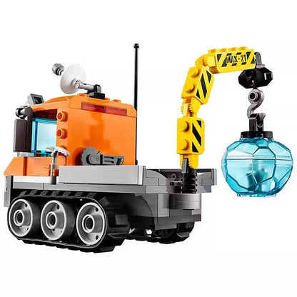 Close-up detail of the crawler built from ABS bricks