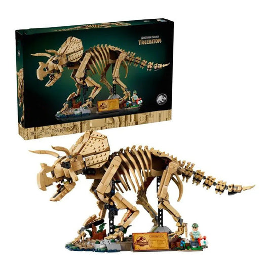 Triceratops fossil skeleton building block model, side view