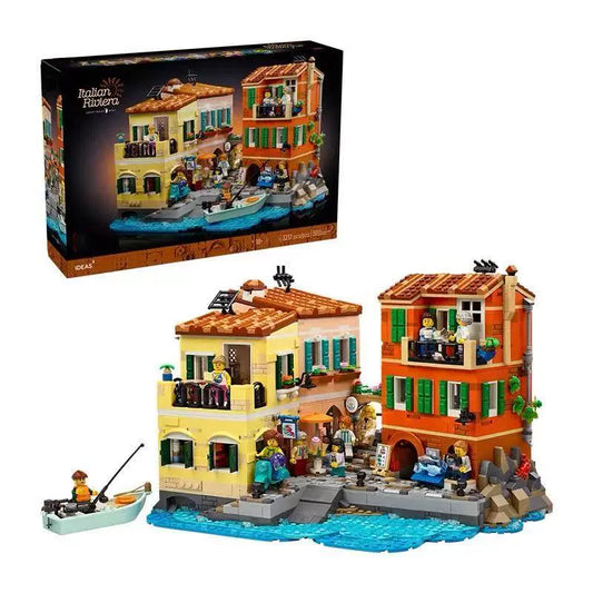 Italian Riviera coastal village building block set, front view