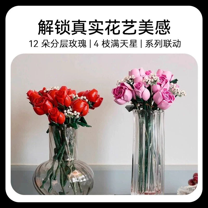 Side view of the assembled rose bouquet building model