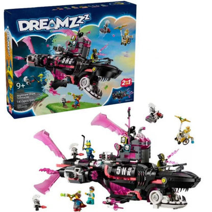 Full side view of the 1413-piece Nightmare Shark Submarine building set