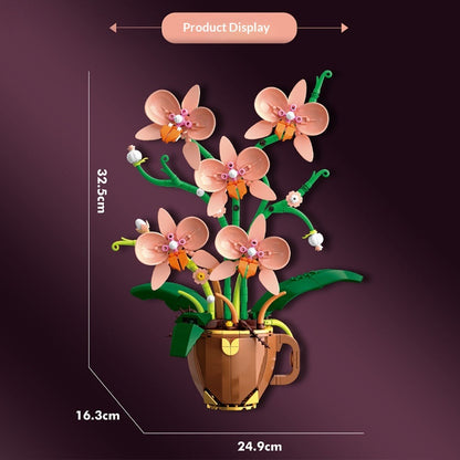 Coffee cup with orchid building block set, side angle