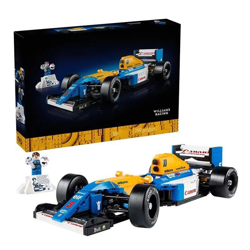 Front view of the built 799-piece Williams FW14B racing car building block set
