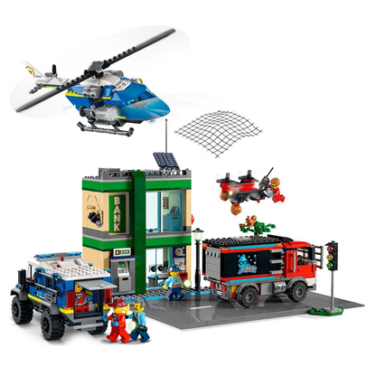 Bank building block set with police chase vehicles