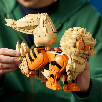 Front view of the finished Arcanine brick model