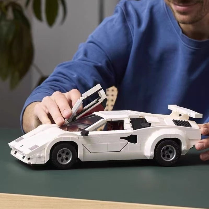 Sports car block set overview showing the finished build
