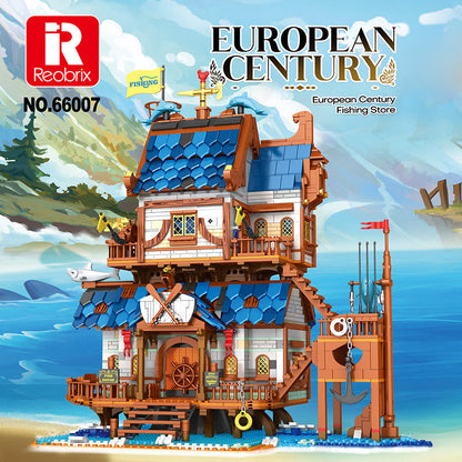 None-piece medieval fishing house building block model front view