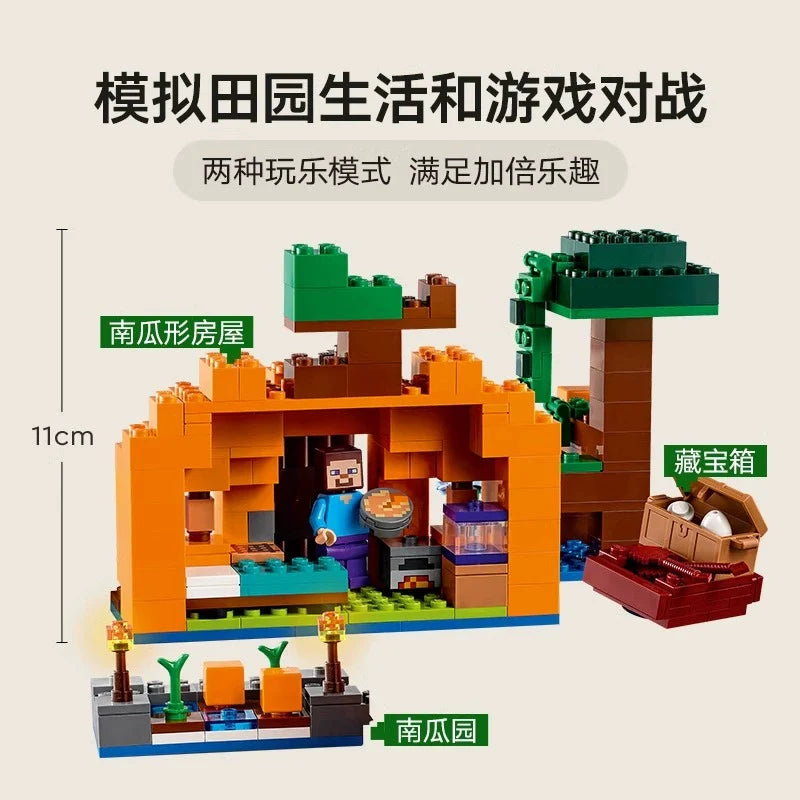 Close-up of blocky pumpkin patch detail pieces
