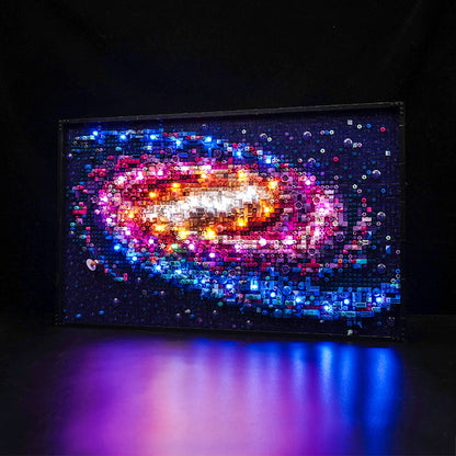 Galaxy building block model shown with the LED lighting option