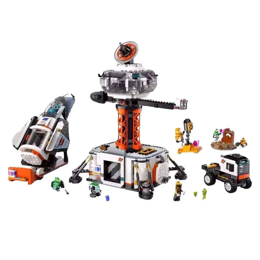 Space base and rocket launchpad building block set main photo