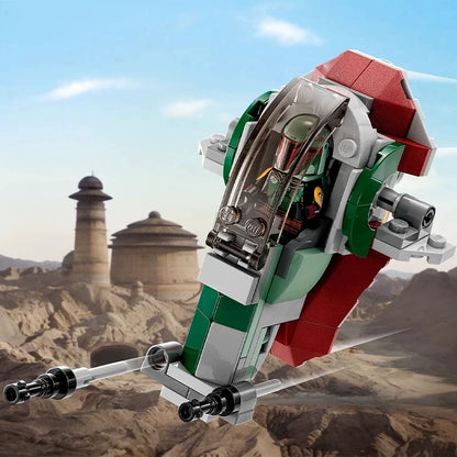 Close-up detail of the small starship made from ABS bricks