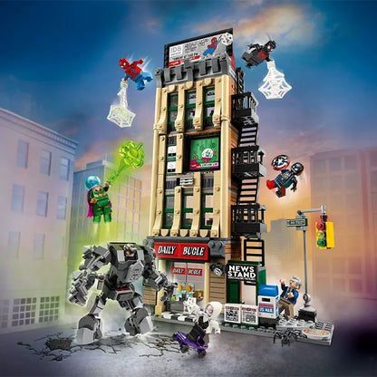 Close-up of superhero scene building blocks