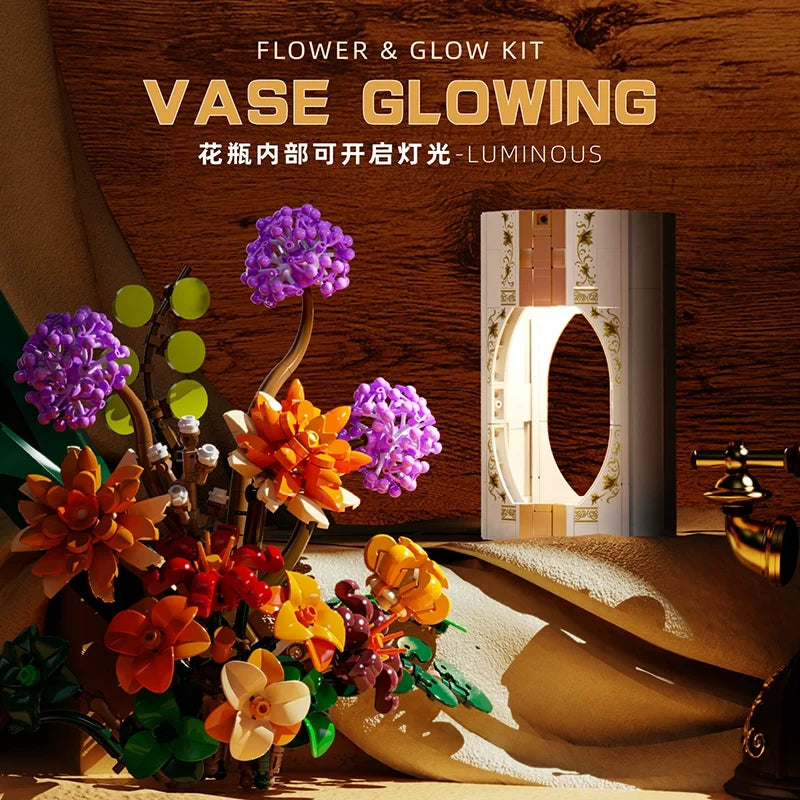 Luminous vase building block set assembled display