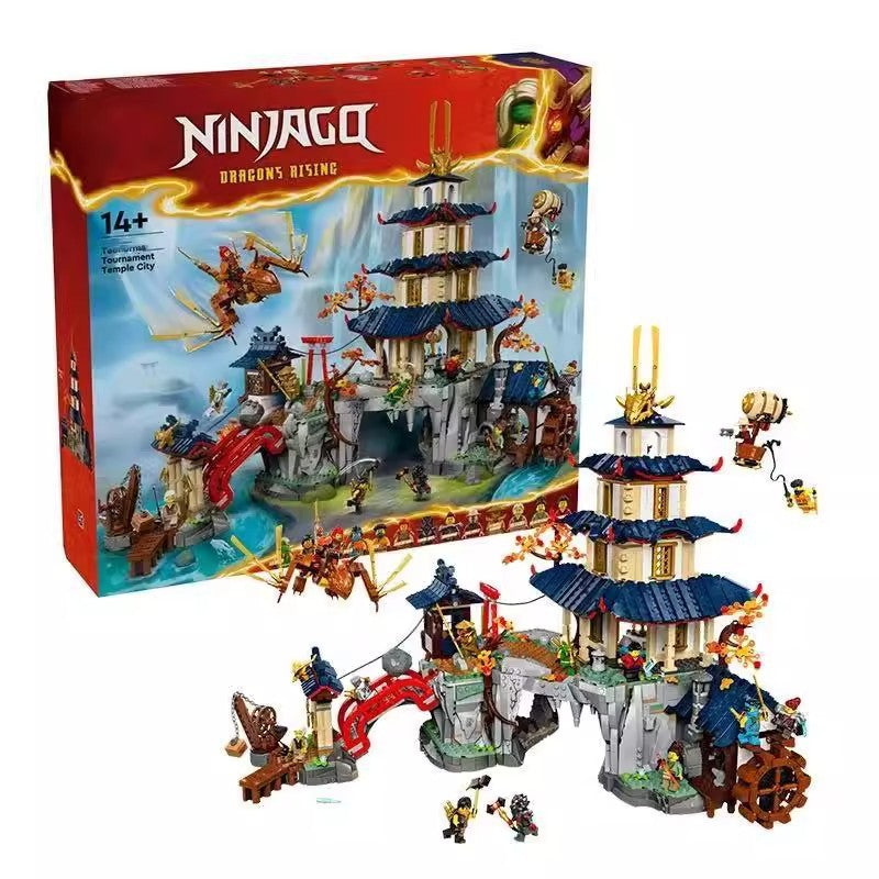 Full view of the 3489-piece tournament temple city building block set