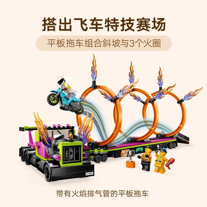 Stunt truck set arranged with the fire ring challenge piece