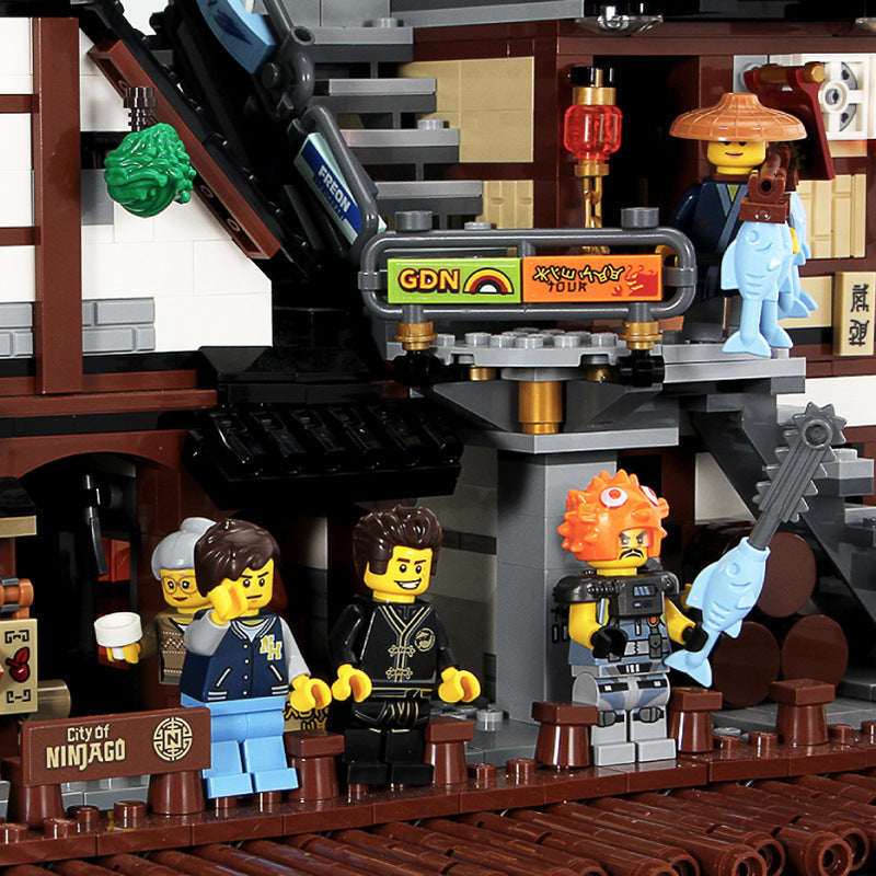 Ninja city docks building block toy street level view