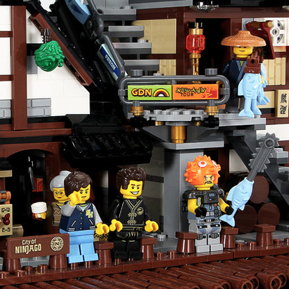 Ninja city docks building block toy street level view