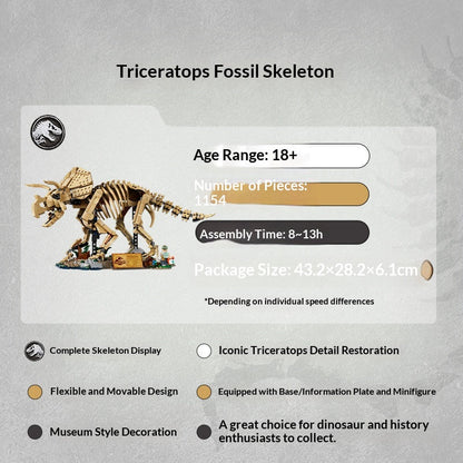 Fully assembled Triceratops fossil skeleton on display