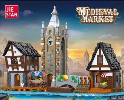medieval market and town barn building block set construction detail view