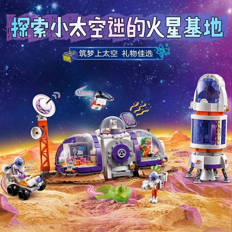 Top view of the Mars space base and rocket model