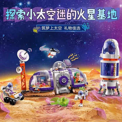 Top view of the Mars space base and rocket model